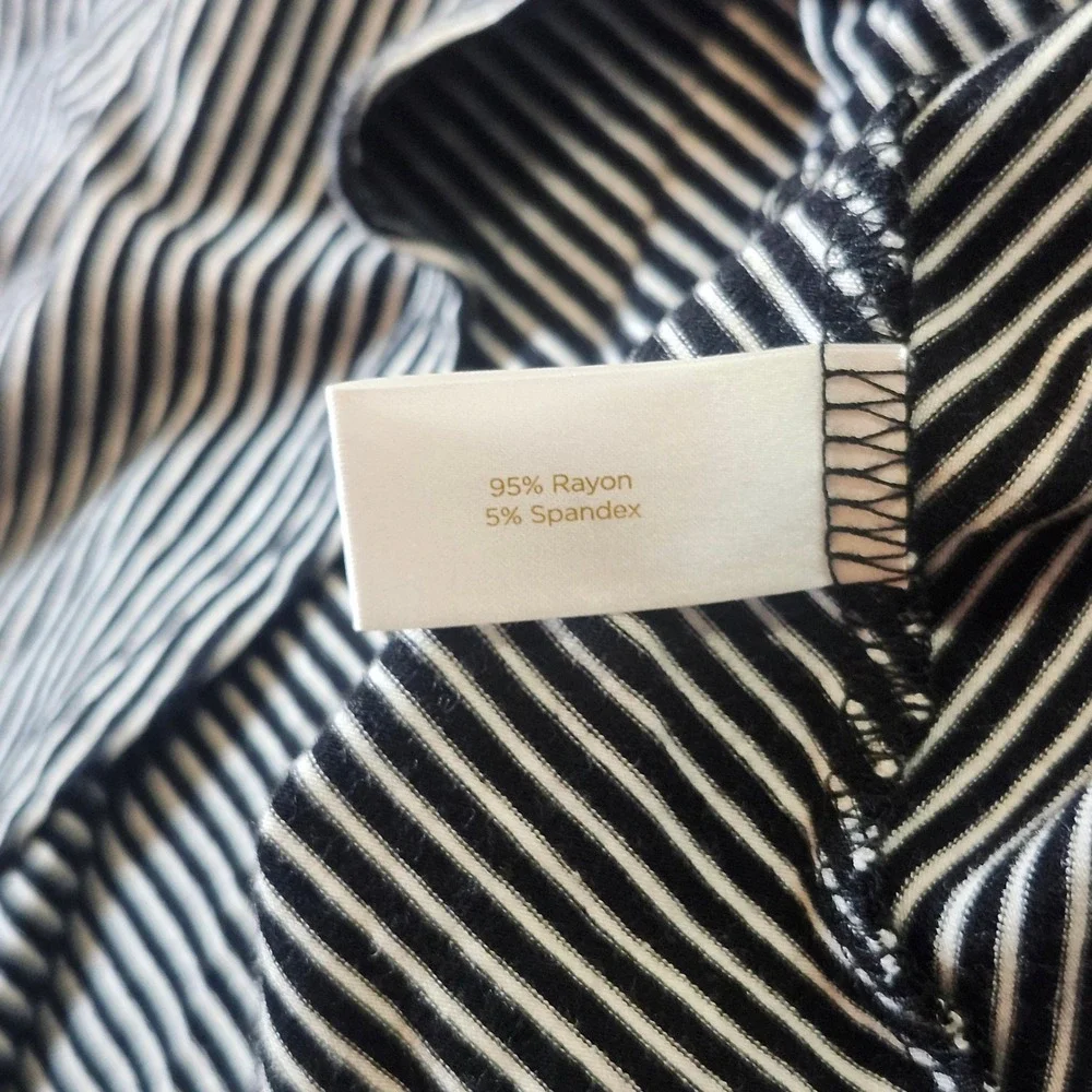 Decree Skater Dress Black White Striped Rayon Spandex Casual V-Neck Medium